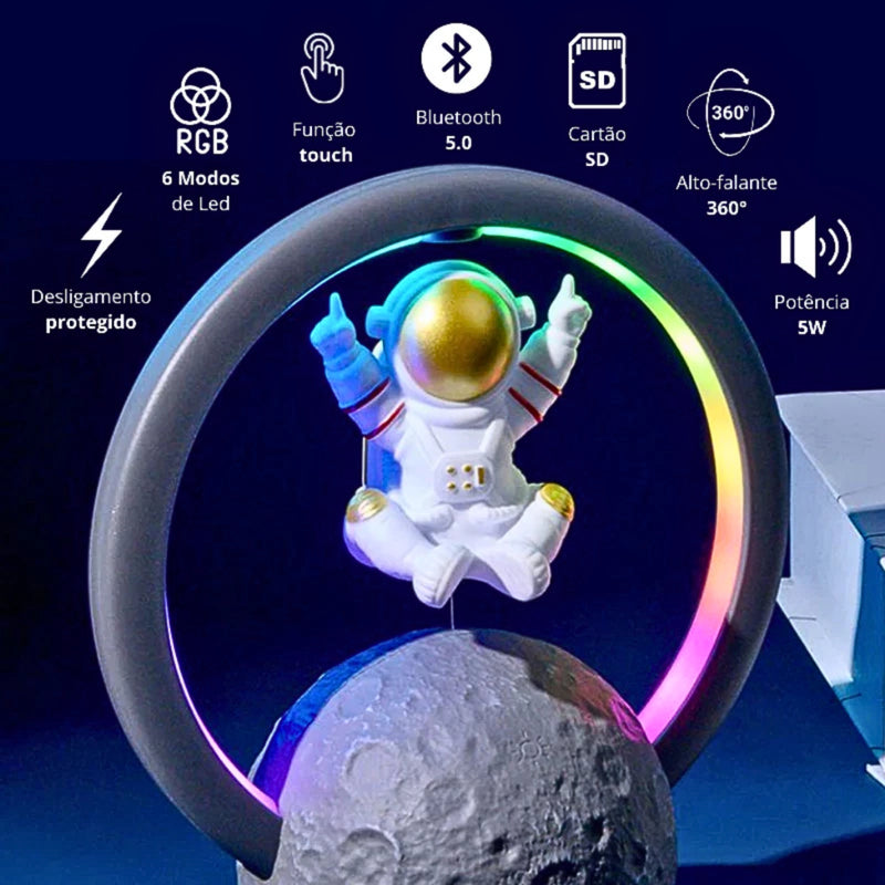 Caixa De Som Alto-Falante Portátil Rgb Astronauta Suspenso Levitação Magnética Caixinha Bluetooth