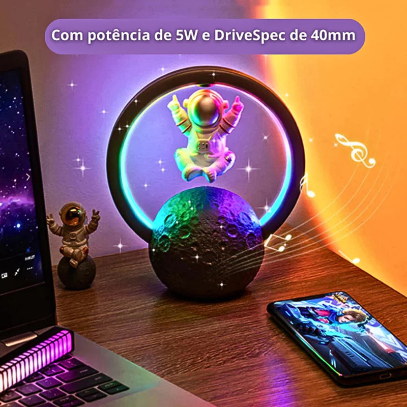 Caixa De Som Alto-Falante Portátil Rgb Astronauta Suspenso Levitação Magnética Caixinha Bluetooth